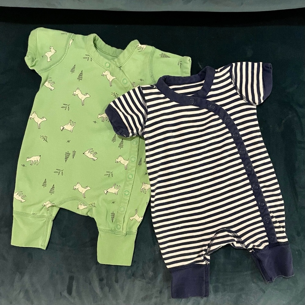 Two Hanna Andersson Organic Cotton Snap Romper 0-3 months